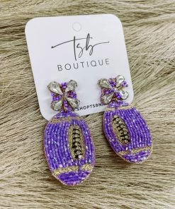 Texas Bling Purple Beaded Football Earrings Jewelry