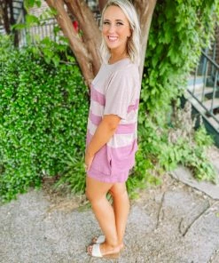 Cotton Bleu Annie Color Blocked Shorts Set- Berry