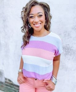 Ces Femme Savanna Multi Stripped Ribbed Jersey Knit Top