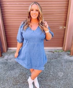 Umgee Aubree Half Puff Sleeve Denim Dress 8 Umgee Aubree Half Puff Sleeve Denim Dress