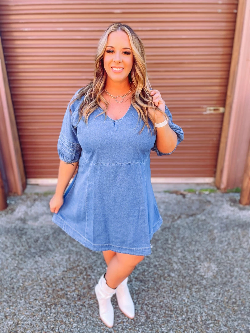 Umgee Aubree Half Puff Sleeve Denim Dress 3 Umgee Aubree Half Puff Sleeve Denim Dress