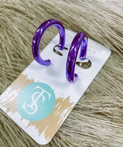 Texas Bling Jane Metallic Hoop Earrings- Purple Jewelry