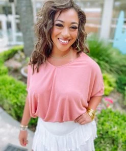 Easel Laramie Short Sleeve Oversized Tunic- Dusty Rose Tops