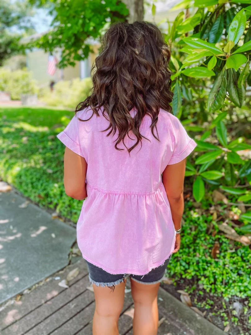 Entro Tops Jaylin Denim Collared Babydoll Top- Pink 6 Entro Tops Jaylin Denim Collared Babydoll Top- Pink