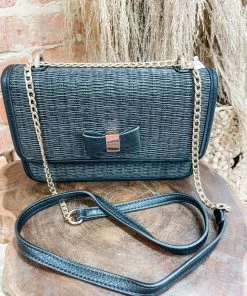Texas Bling Take Me Away: Resort Edition Halli Rectangle Straw Bag- Black