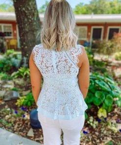 Andree Amora Sheer Lace Ruffle Hem Top