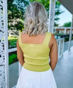 Listicle Tops Sonya Wide Strap Sweater Knit Top- Lemon