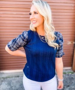 THML Tops Kennedy Cable Knit Ruched Sleeve Top