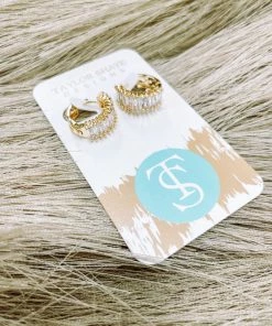 Texas Bling Crystal Baguette Huggies Earrings- Clear