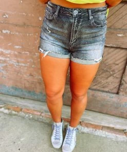 Risen Denim April High Rise Cuffed Hem Shorts