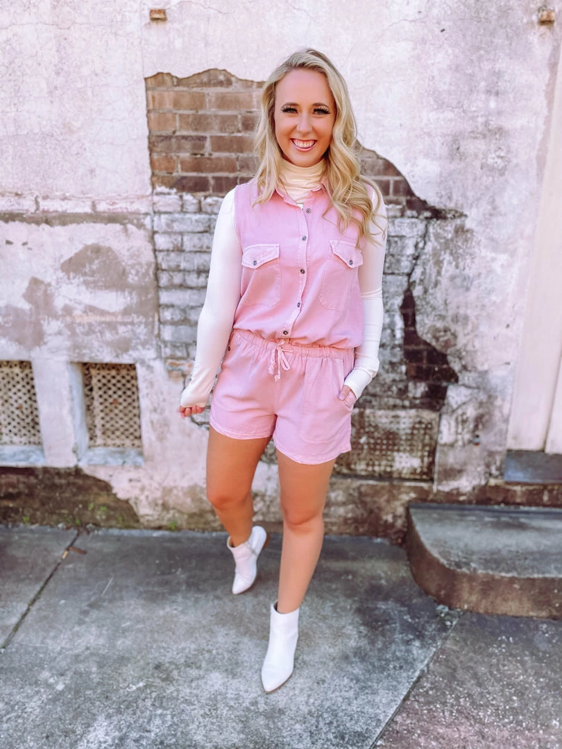 Trend Notes Annika Chambray Drawstring Sleeveless Romper 1 Trend Notes Annika Chambray Drawstring Sleeveless Romper