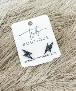 Texas Bling Lightening Bolt Stud Earrings- Gunmetal