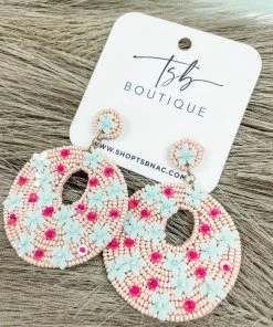 Texas Bling Pink & Blue Flower Beaded Earrings