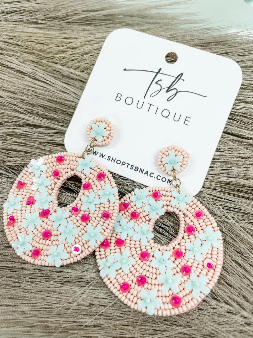 Texas Bling Pink & Blue Flower Beaded Earrings 2 Texas Bling Pink & Blue Flower Beaded Earrings