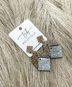 Texas Bling Jewelry Glitter Short Geometric Earrings - Gold & Silver