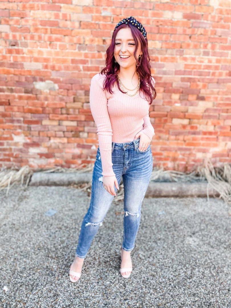 Love Tree Amber Long Sleeve Rib Bodysuit- Mauve 2 Love Tree Amber Long Sleeve Rib Bodysuit- Mauve