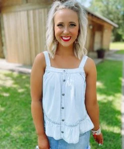 Entro Tops Harlee Denim Button Down Tank