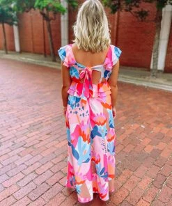 Cezele Dresses Payton Bold Floral Ruffle Maxi Dress