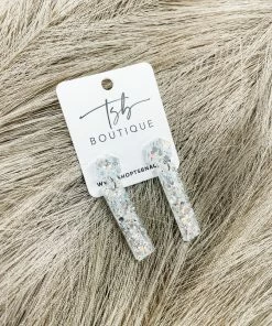 Texas Bling Jewelry Rectangle Dangle Earrings- Opal White