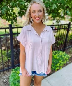 Cezanne Mia Solid Drop Shoulder Woven Top- Dark Blush