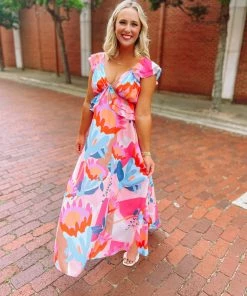 Cezele Dresses Payton Bold Floral Ruffle Maxi Dress