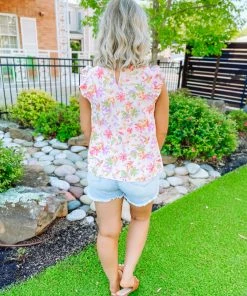 Trend Shop Quinn Ruffled Neckline Floral Top- Blush/Lilac Tops