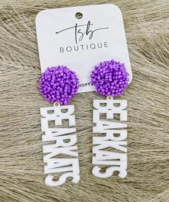 Texas Bling 2022 School Style White Bearkats Purple Pom Earrings