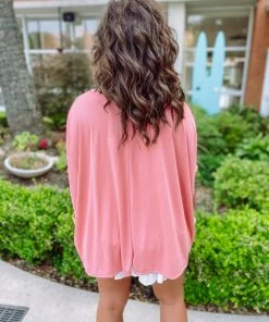 Easel Laramie Short Sleeve Oversized Tunic- Dusty Rose Tops