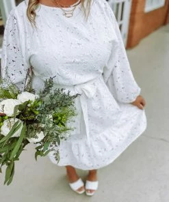 Flying Tomato Elodie Eyelet Ruffled Hem Bow Tie Dress