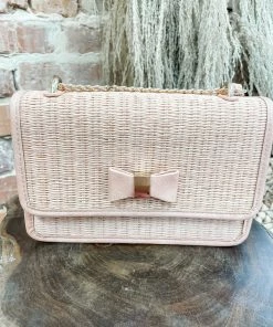 Texas Bling Halli Rectangle Straw Bag- Blush
