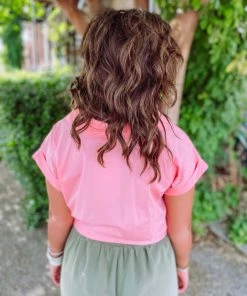 Flying Tomato Paulina Twist Front V Neck Top- Pink