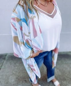 Entro Vienna Printed Asymmetrical Hem Kimono Outerwear