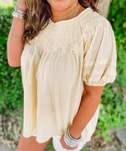 Easel Jill Pleated Short Sleeve Top- Mustard