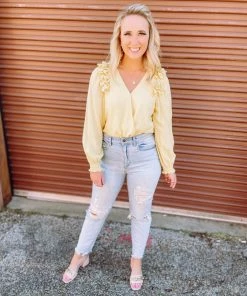 Peach Love Valentina Ruffled Surplice Bodysuit