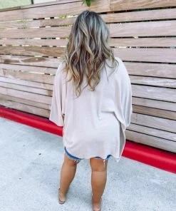 Kori Charlie Drop Shoulder Tunic Top- Taupe Neutral Babe