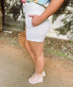 Must Have Victoria Paperbag Belted Shorts- Oatmeal Bottoms