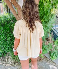 Easel Jill Pleated Short Sleeve Top- Mustard