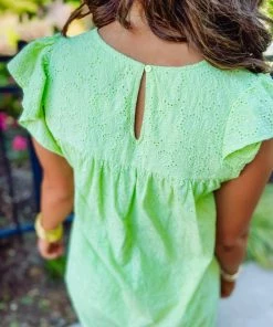 Haptics Lulu Eyelet Frill Neck Dress- Lime 13 Haptics Lulu Eyelet Frill Neck Dress- Lime
