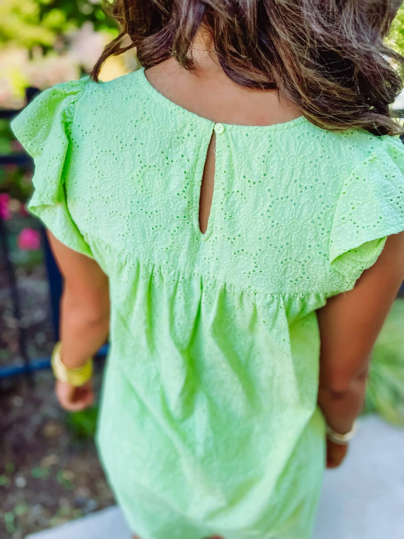 Haptics Lulu Eyelet Frill Neck Dress- Lime 7 Haptics Lulu Eyelet Frill Neck Dress- Lime