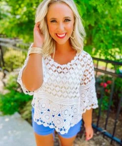 Bluivy Hazel Open Knit Crochet Lace Top Tops