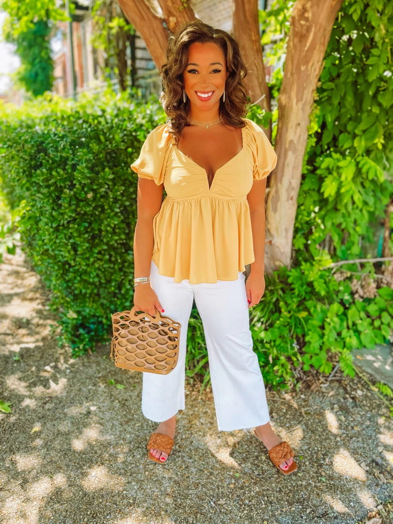 Entro Baylee V Neck Wire Puff Sleeve Top- Chartreuse 3 Entro Baylee V Neck Wire Puff Sleeve Top- Chartreuse