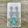 Texas Bling Zara Triple Star Acrylic Drop Earrings- Silver Sequin Jewelry