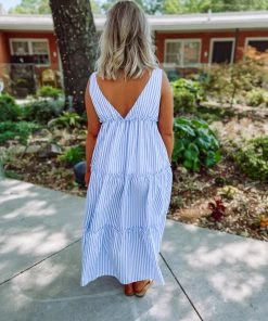 Vine & Love Take Me Away: Resort Edition Lilly Buttoned Tiered Pin Stripe Dress