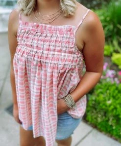 Davi & Dani Tops Elaina Smocking Detailed Chest Top