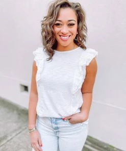 Doe & Rae Tops Miriam Eyelet Ruffle Sleeve Knit Top