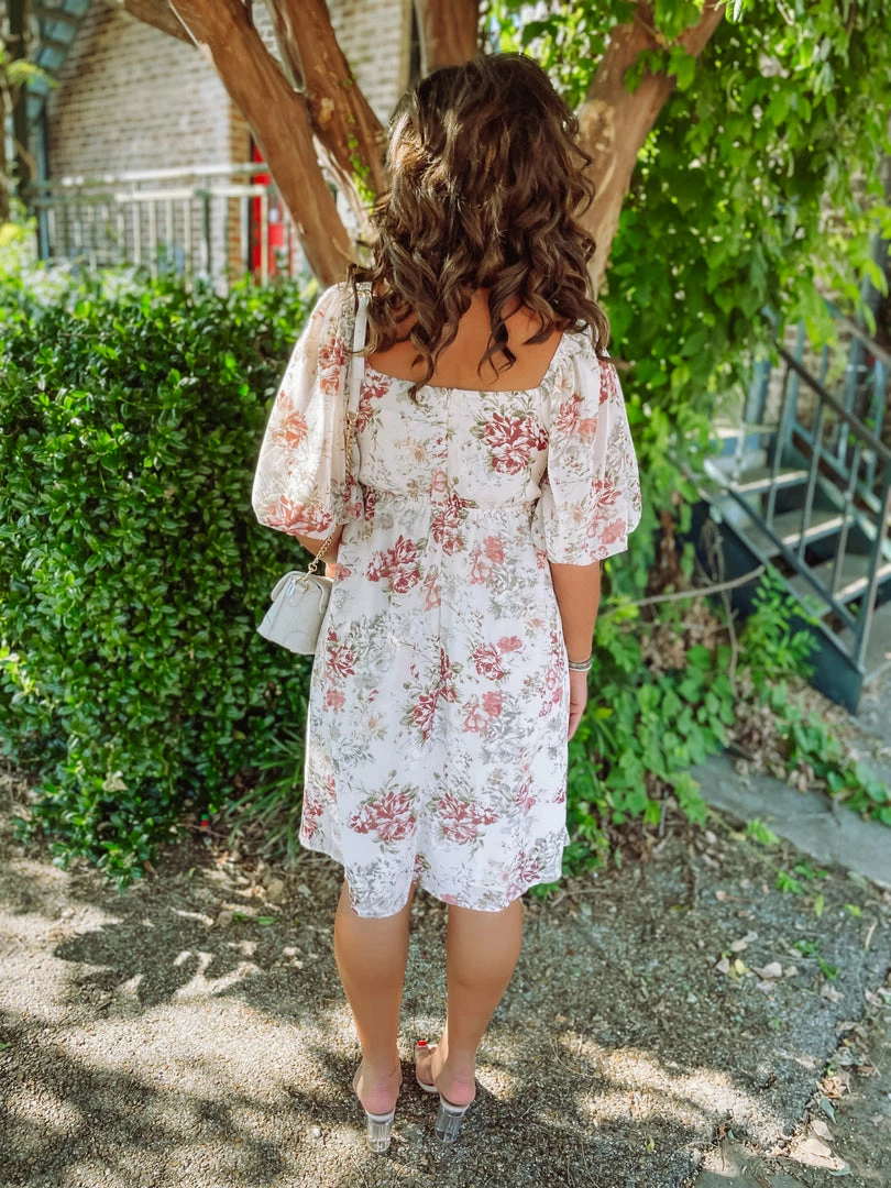 J. NNA Neutral Babe Kylie Floral Crossover Round Neck Midi Dress- Cream 4 J. NNA Neutral Babe Kylie Floral Crossover Round Neck Midi Dress- Cream