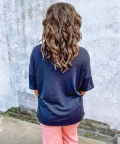 BomBom Jordyn Crewneck Waffle Knit Top- Black Tops