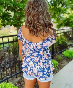 Ces Femme Hallie Bold Floral Tiered Tank- Cobalt 9 Ces Femme Hallie Bold Floral Tiered Tank- Cobalt