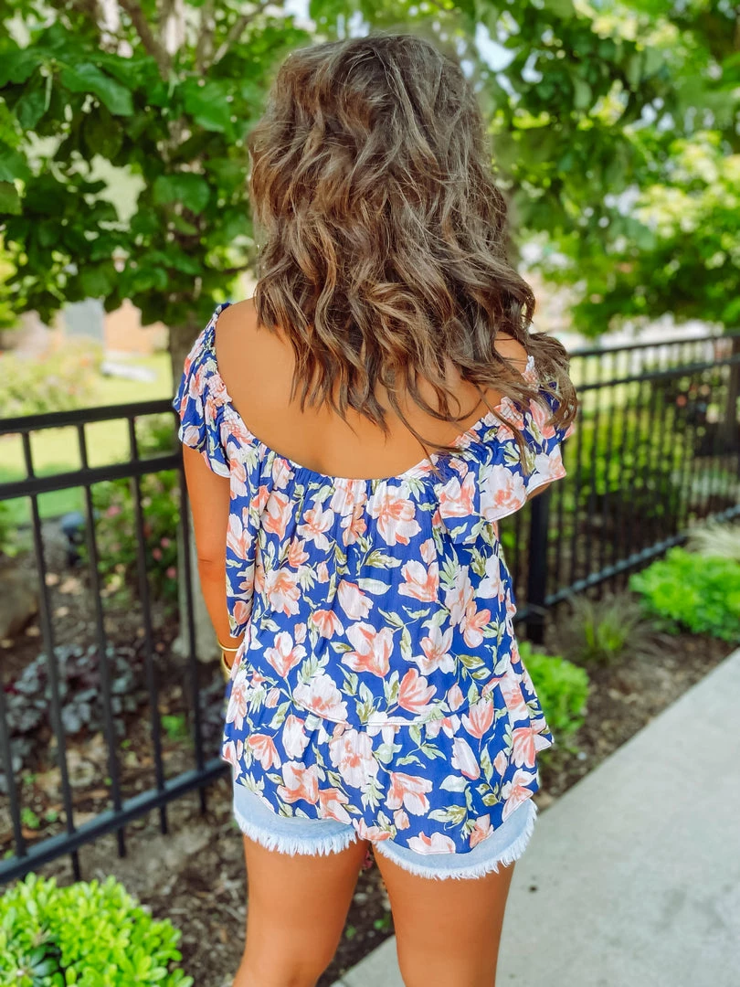 Ces Femme Hallie Bold Floral Tiered Tank- Cobalt 4 Ces Femme Hallie Bold Floral Tiered Tank- Cobalt