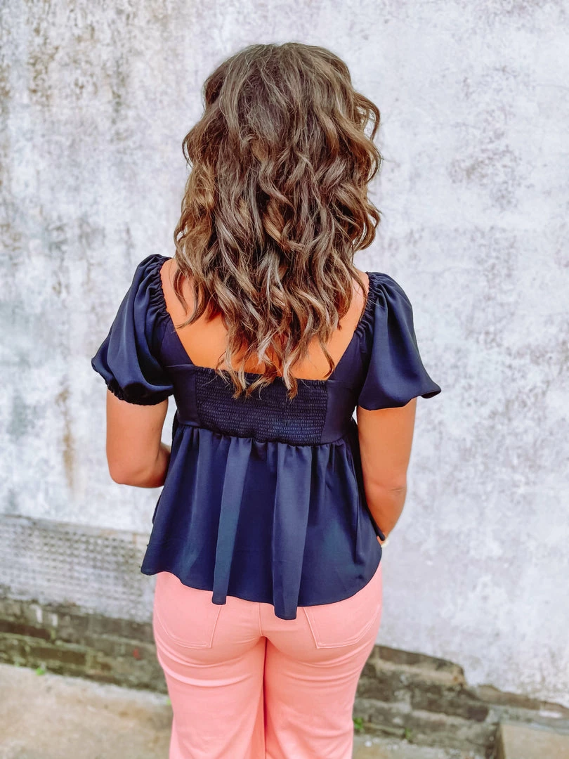 Entro Baylee V Neck Wire Puff Sleeve Top- Black 4 Entro Baylee V Neck Wire Puff Sleeve Top- Black